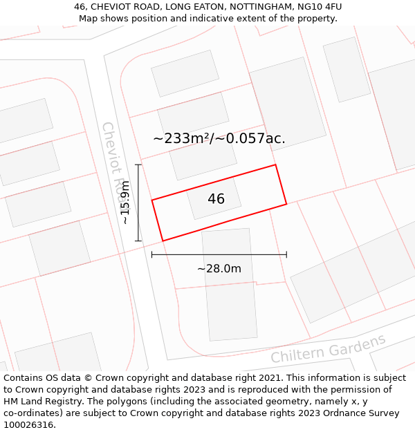 46, CHEVIOT ROAD, LONG EATON, NOTTINGHAM, NG10 4FU: Plot and title map