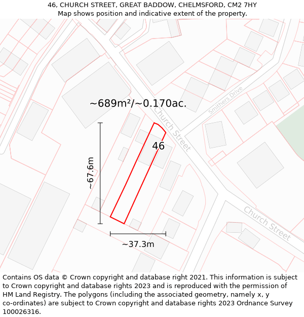 46, CHURCH STREET, GREAT BADDOW, CHELMSFORD, CM2 7HY: Plot and title map