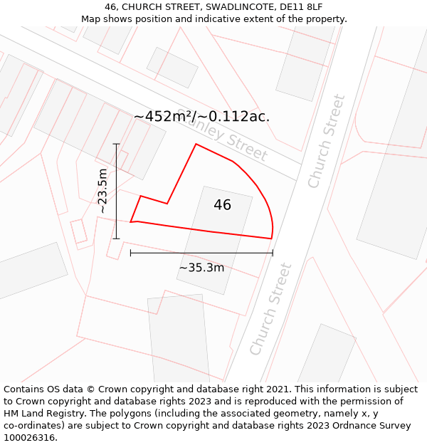 46, CHURCH STREET, SWADLINCOTE, DE11 8LF: Plot and title map