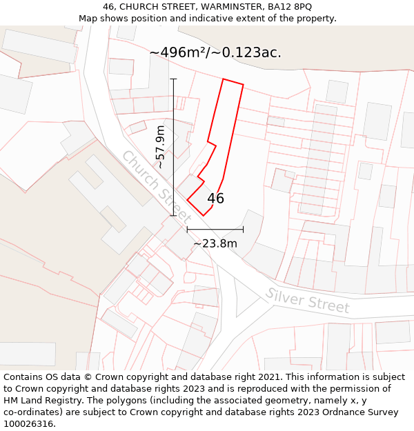 46, CHURCH STREET, WARMINSTER, BA12 8PQ: Plot and title map