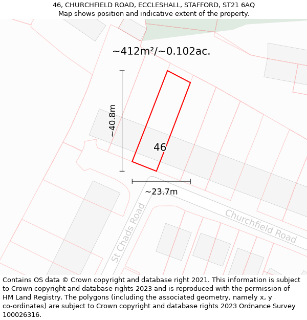 46, CHURCHFIELD ROAD, ECCLESHALL, STAFFORD, ST21 6AQ: Plot and title map