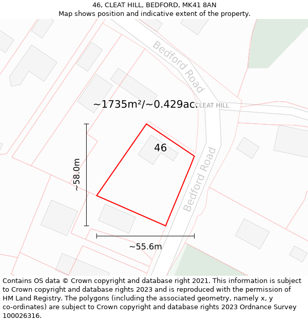 46, CLEAT HILL, BEDFORD, MK41 8AN: Plot and title map