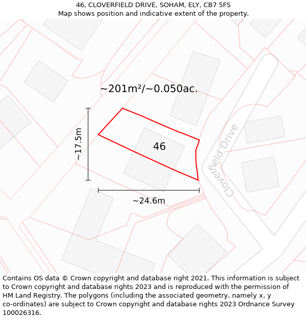 46, CLOVERFIELD DRIVE, SOHAM, ELY, CB7 5FS: Plot and title map