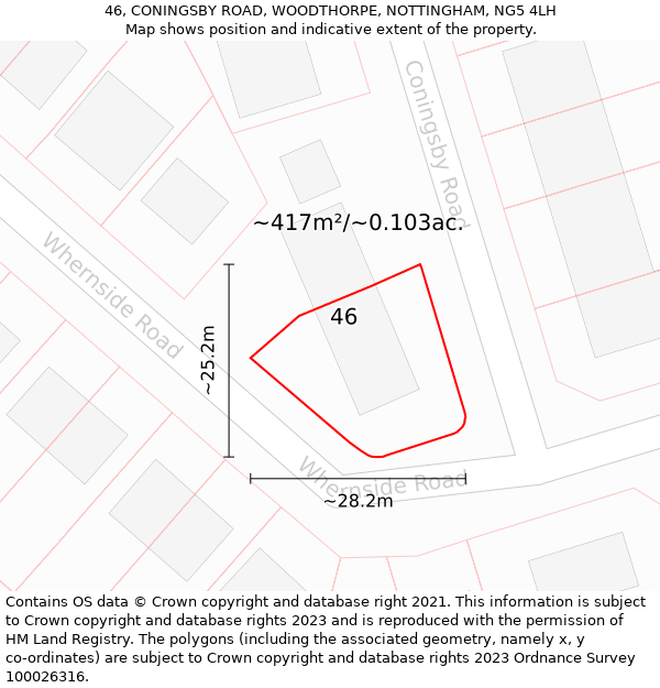 46, CONINGSBY ROAD, WOODTHORPE, NOTTINGHAM, NG5 4LH: Plot and title map