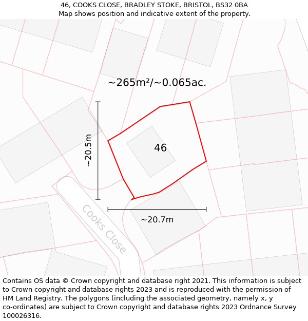 46, COOKS CLOSE, BRADLEY STOKE, BRISTOL, BS32 0BA: Plot and title map
