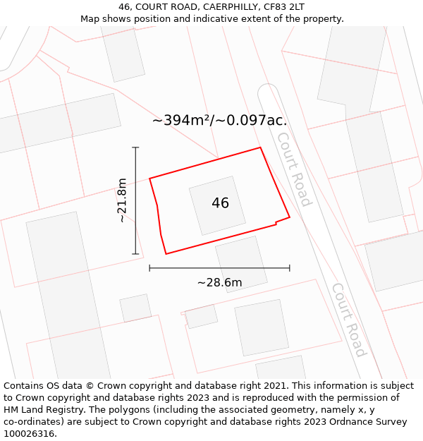 46, COURT ROAD, CAERPHILLY, CF83 2LT: Plot and title map