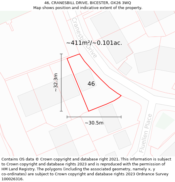 46, CRANESBILL DRIVE, BICESTER, OX26 3WQ: Plot and title map