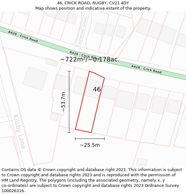 46, CRICK ROAD, RUGBY, CV21 4DY: Plot and title map