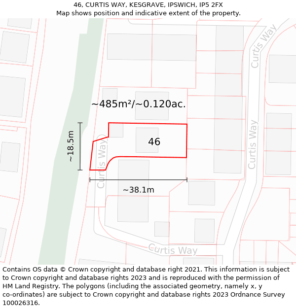 46, CURTIS WAY, KESGRAVE, IPSWICH, IP5 2FX: Plot and title map