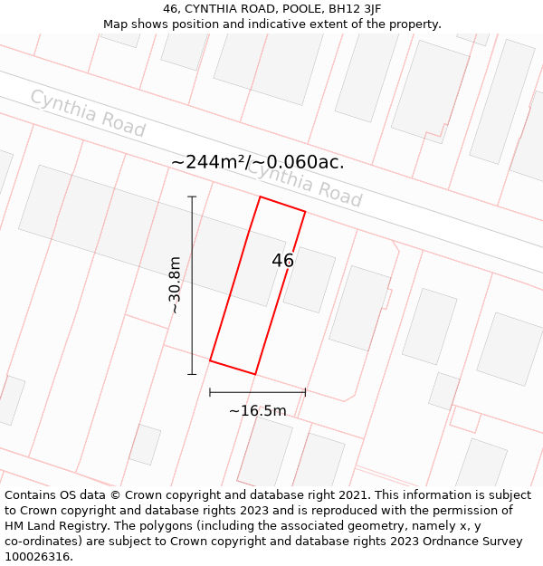 46, CYNTHIA ROAD, POOLE, BH12 3JF: Plot and title map