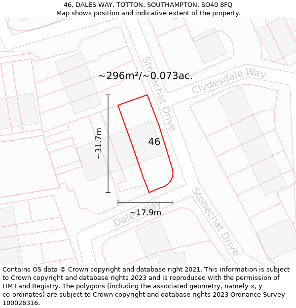 46, DALES WAY, TOTTON, SOUTHAMPTON, SO40 8FQ: Plot and title map