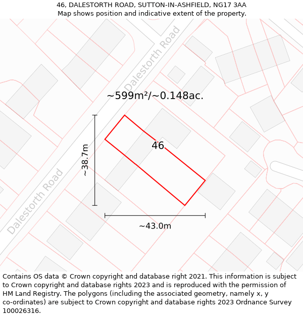 46, DALESTORTH ROAD, SUTTON-IN-ASHFIELD, NG17 3AA: Plot and title map