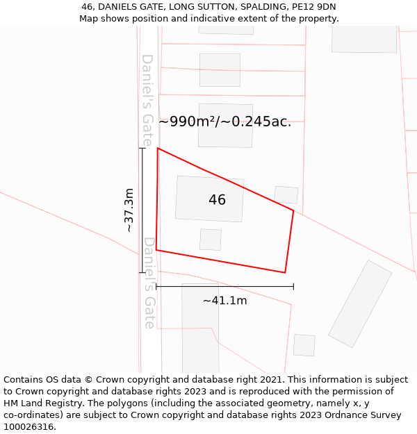 46, DANIELS GATE, LONG SUTTON, SPALDING, PE12 9DN: Plot and title map