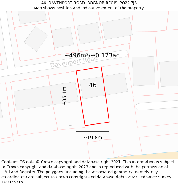 46, DAVENPORT ROAD, BOGNOR REGIS, PO22 7JS: Plot and title map