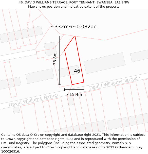 46, DAVID WILLIAMS TERRACE, PORT TENNANT, SWANSEA, SA1 8NW: Plot and title map