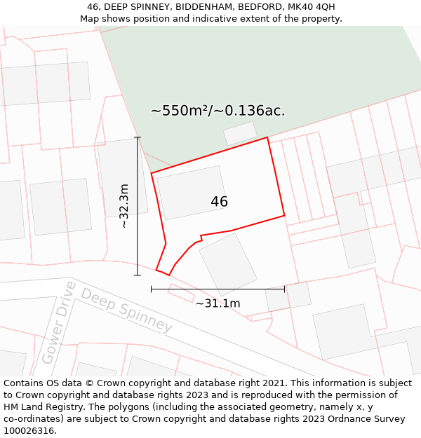 46, DEEP SPINNEY, BIDDENHAM, BEDFORD, MK40 4QH: Plot and title map