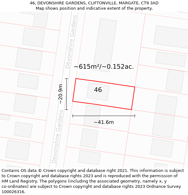 46, DEVONSHIRE GARDENS, CLIFTONVILLE, MARGATE, CT9 3AD: Plot and title map