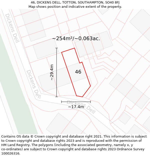 46, DICKENS DELL, TOTTON, SOUTHAMPTON, SO40 8FJ: Plot and title map