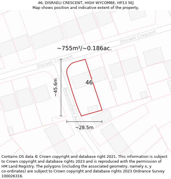 46, DISRAELI CRESCENT, HIGH WYCOMBE, HP13 5EJ: Plot and title map