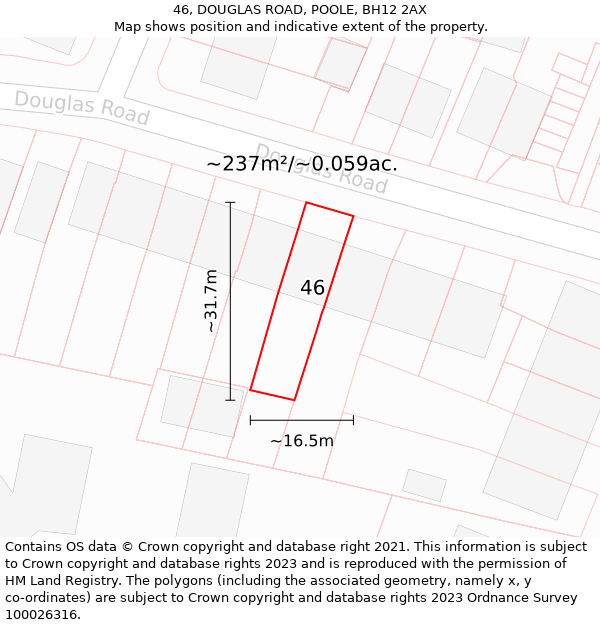46, DOUGLAS ROAD, POOLE, BH12 2AX: Plot and title map