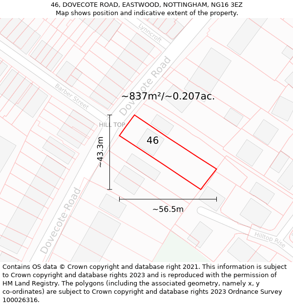 46, DOVECOTE ROAD, EASTWOOD, NOTTINGHAM, NG16 3EZ: Plot and title map