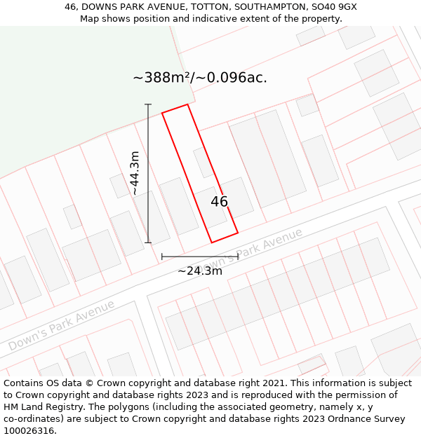 46, DOWNS PARK AVENUE, TOTTON, SOUTHAMPTON, SO40 9GX: Plot and title map