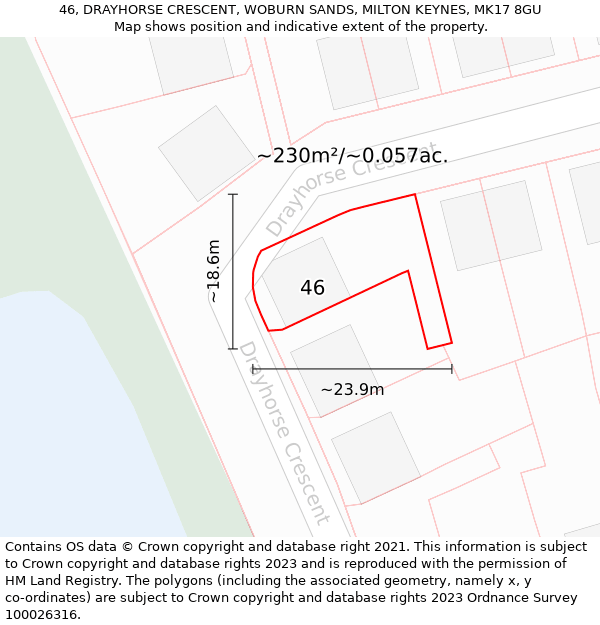 46, DRAYHORSE CRESCENT, WOBURN SANDS, MILTON KEYNES, MK17 8GU: Plot and title map