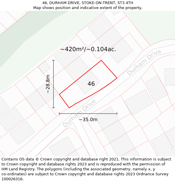 46, DURHAM DRIVE, STOKE-ON-TRENT, ST3 4TH: Plot and title map