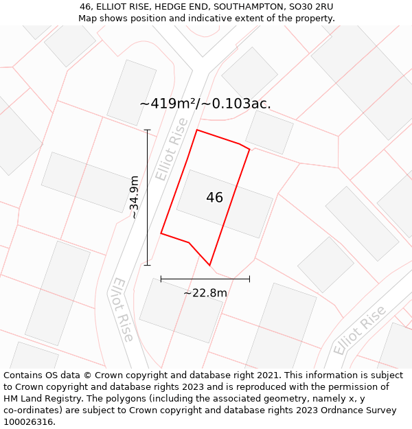 46, ELLIOT RISE, HEDGE END, SOUTHAMPTON, SO30 2RU: Plot and title map