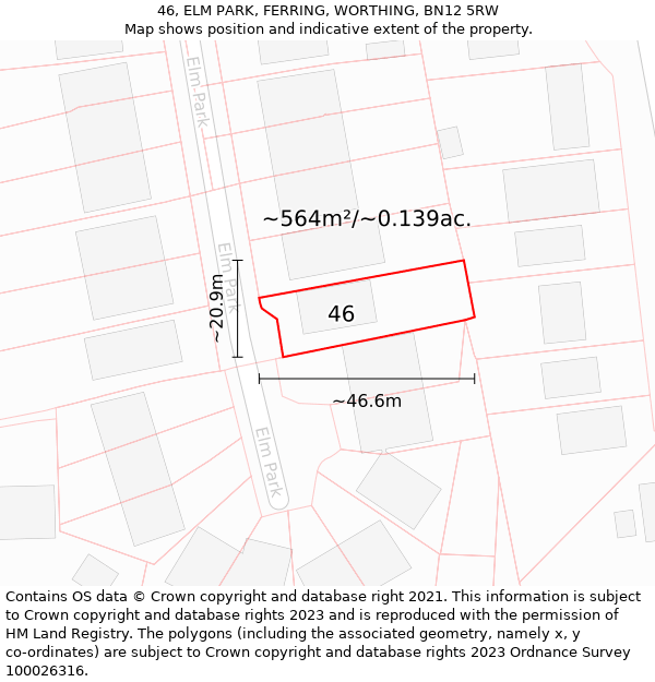 46, ELM PARK, FERRING, WORTHING, BN12 5RW: Plot and title map
