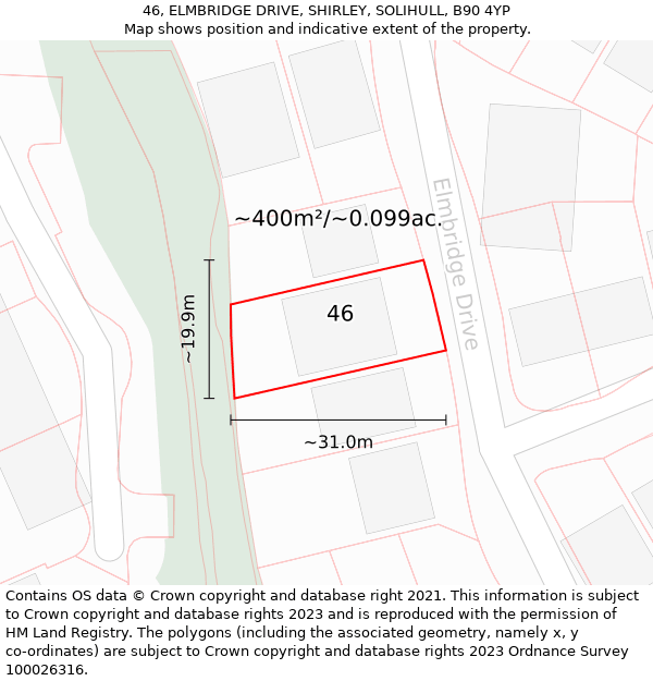 46, ELMBRIDGE DRIVE, SHIRLEY, SOLIHULL, B90 4YP: Plot and title map