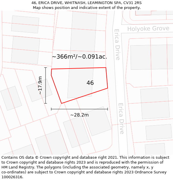 46, ERICA DRIVE, WHITNASH, LEAMINGTON SPA, CV31 2RS: Plot and title map