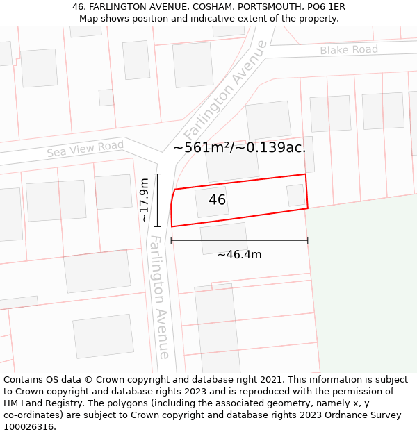 46, FARLINGTON AVENUE, COSHAM, PORTSMOUTH, PO6 1ER: Plot and title map