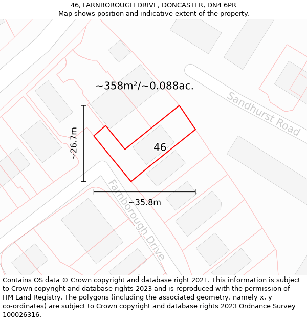 46, FARNBOROUGH DRIVE, DONCASTER, DN4 6PR: Plot and title map