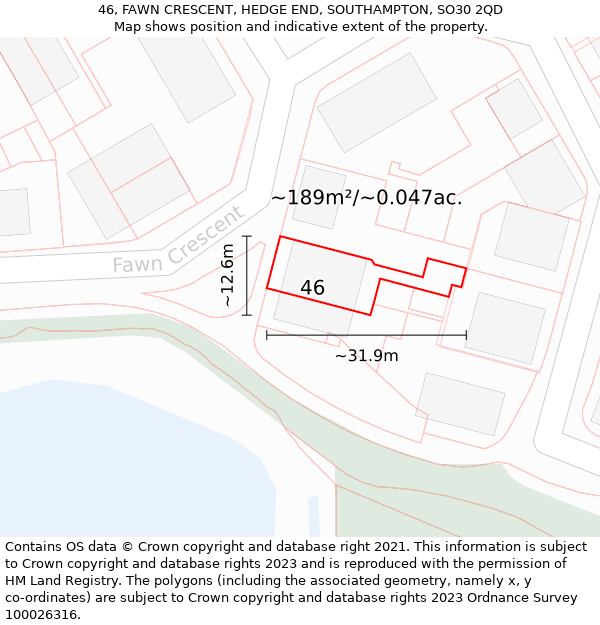 46, FAWN CRESCENT, HEDGE END, SOUTHAMPTON, SO30 2QD: Plot and title map