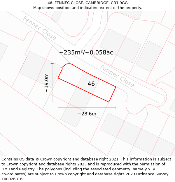 46, FENNEC CLOSE, CAMBRIDGE, CB1 9GG: Plot and title map