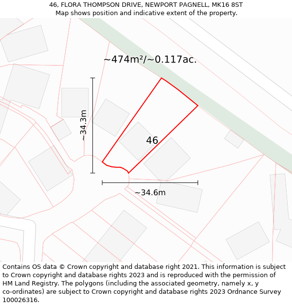 46, FLORA THOMPSON DRIVE, NEWPORT PAGNELL, MK16 8ST: Plot and title map