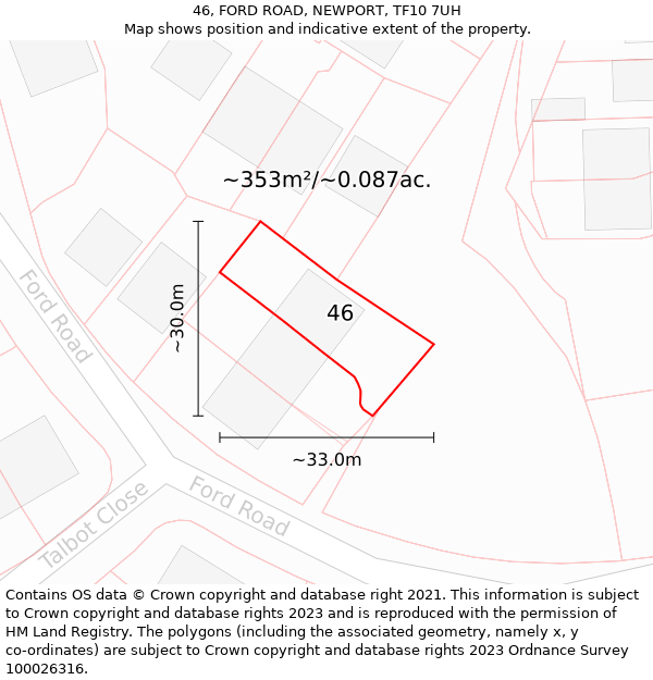 46, FORD ROAD, NEWPORT, TF10 7UH: Plot and title map