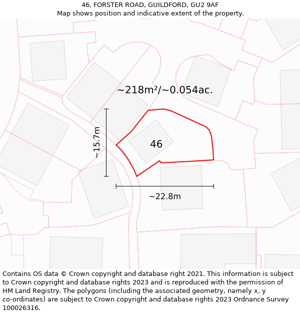 46, FORSTER ROAD, GUILDFORD, GU2 9AF: Plot and title map