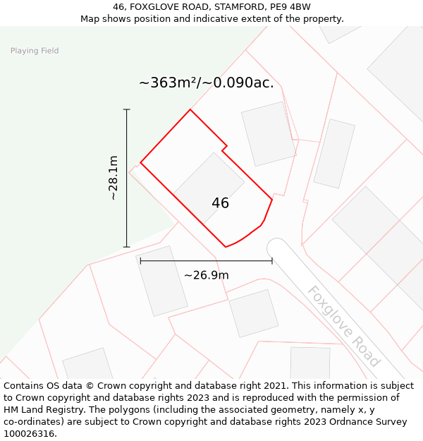 46, FOXGLOVE ROAD, STAMFORD, PE9 4BW: Plot and title map