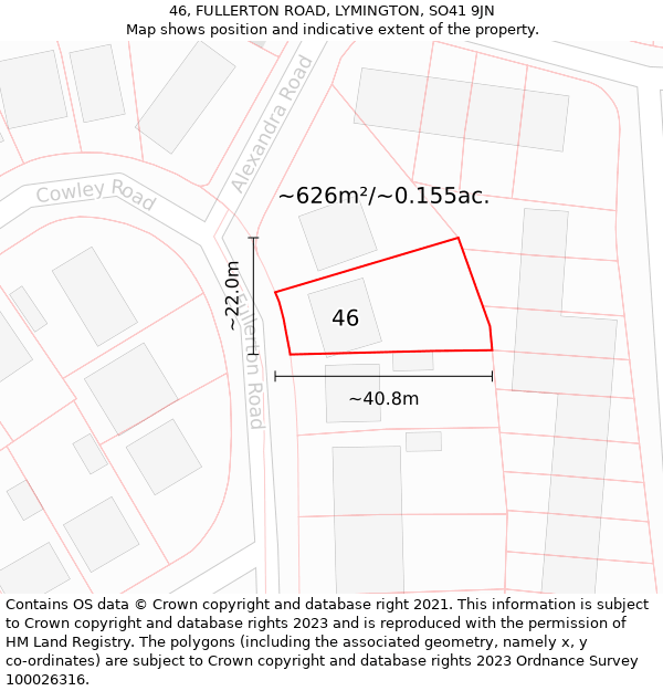 46, FULLERTON ROAD, LYMINGTON, SO41 9JN: Plot and title map