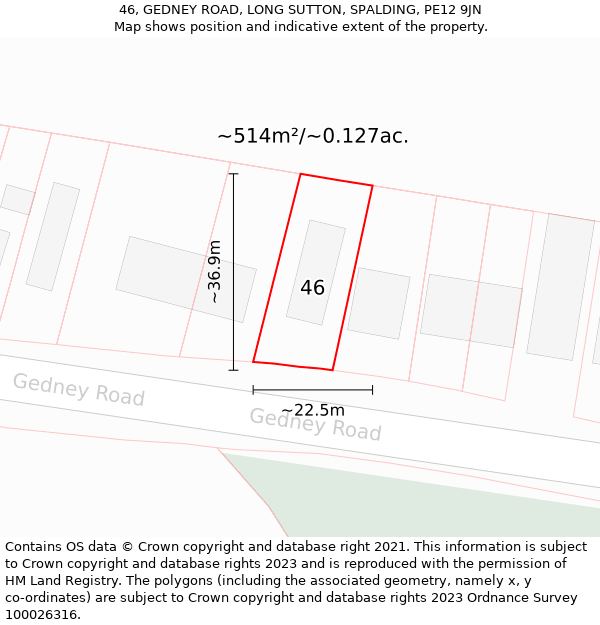 46, GEDNEY ROAD, LONG SUTTON, SPALDING, PE12 9JN: Plot and title map