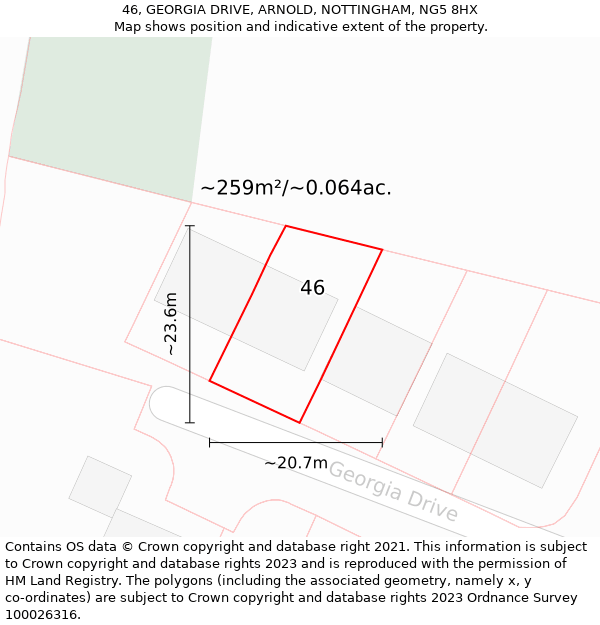 46, GEORGIA DRIVE, ARNOLD, NOTTINGHAM, NG5 8HX: Plot and title map