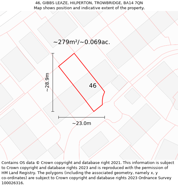 46, GIBBS LEAZE, HILPERTON, TROWBRIDGE, BA14 7QN: Plot and title map