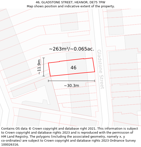 46, GLADSTONE STREET, HEANOR, DE75 7PW: Plot and title map