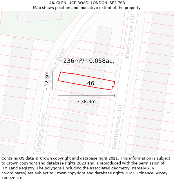 46, GLENLUCE ROAD, LONDON, SE3 7SB: Plot and title map