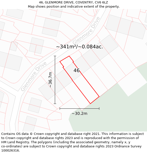 46, GLENMORE DRIVE, COVENTRY, CV6 6LZ: Plot and title map