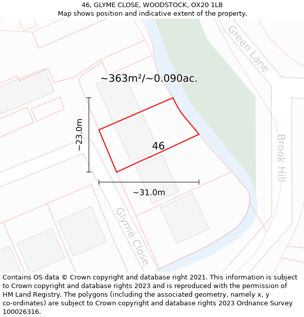 46, GLYME CLOSE, WOODSTOCK, OX20 1LB: Plot and title map