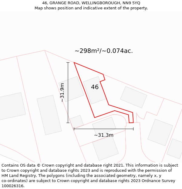 46, GRANGE ROAD, WELLINGBOROUGH, NN9 5YQ: Plot and title map