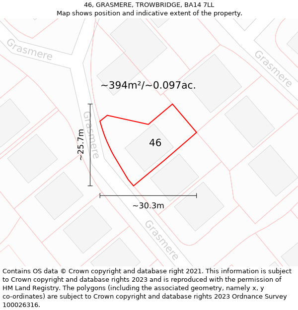 46, GRASMERE, TROWBRIDGE, BA14 7LL: Plot and title map